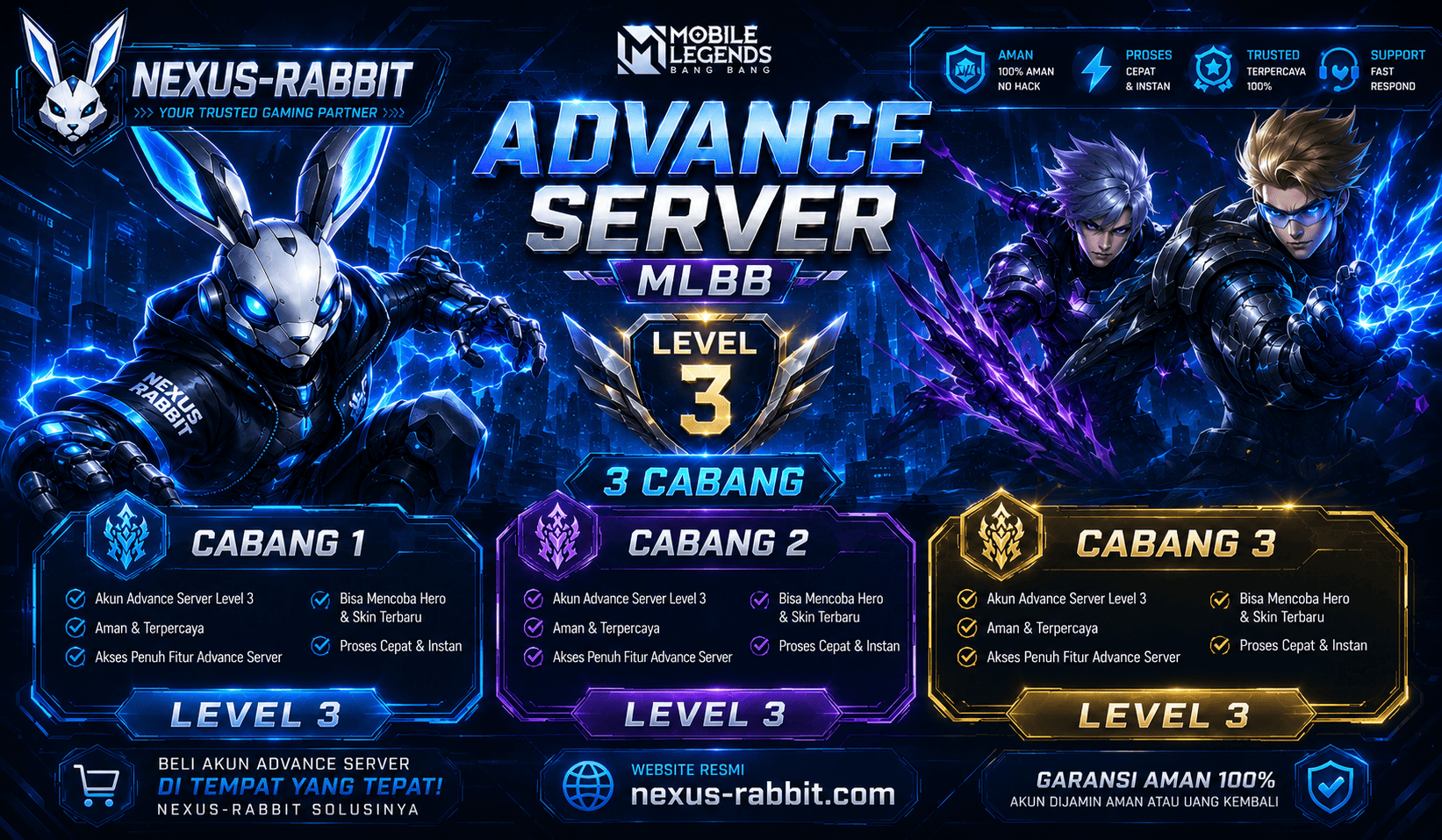 Akun Mobile Legends | Level 3 | 3 Bercabang