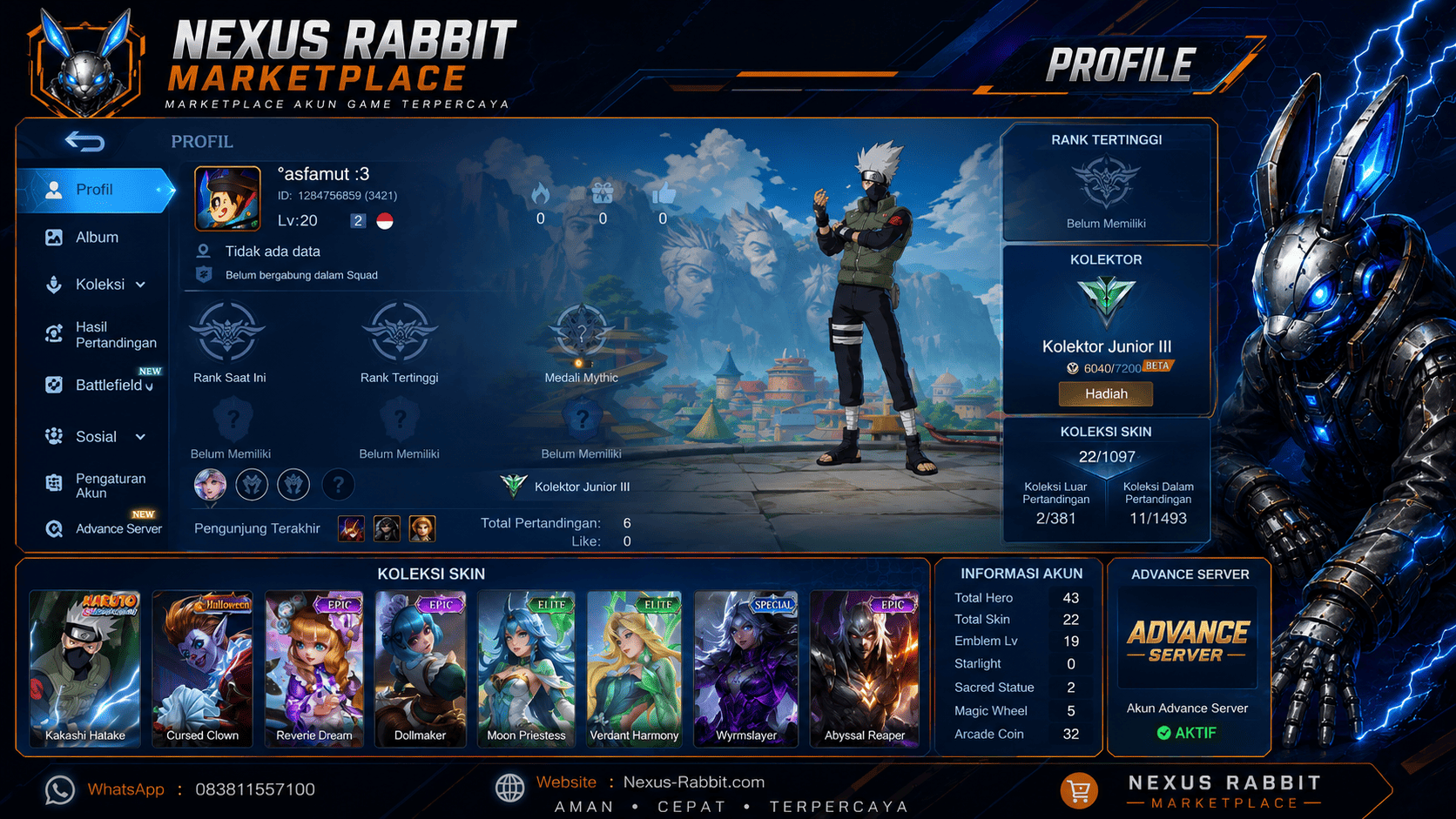 Akun Advance Server | Skin KKashi || Kolektor Junior | 2S — foto 1