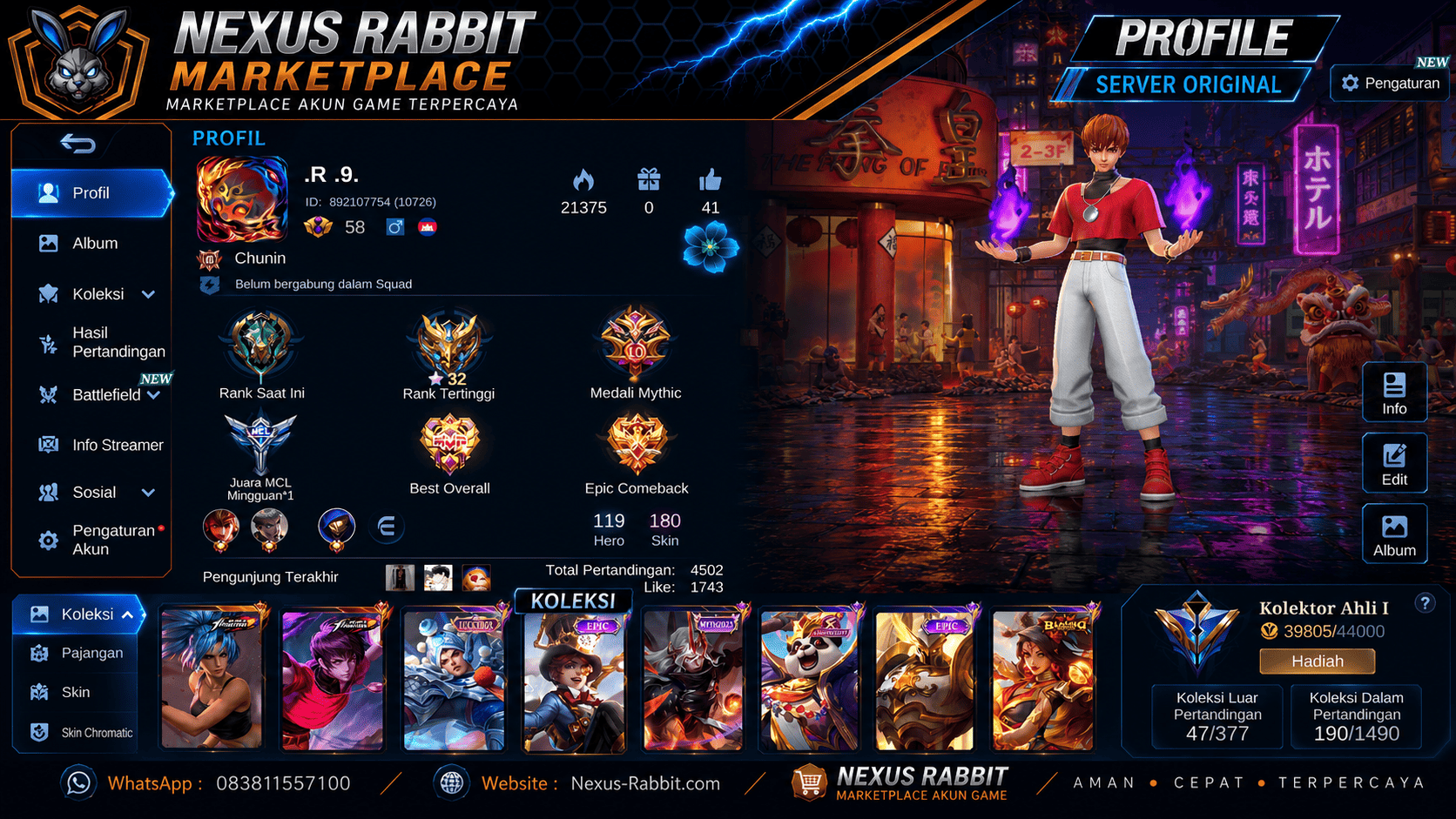 AKUN MLBB SEMI SULTAN • KOF DYRROTH • 180 SKIN • MYTHIC 32⭐ • KOLEKTOR AHLI I