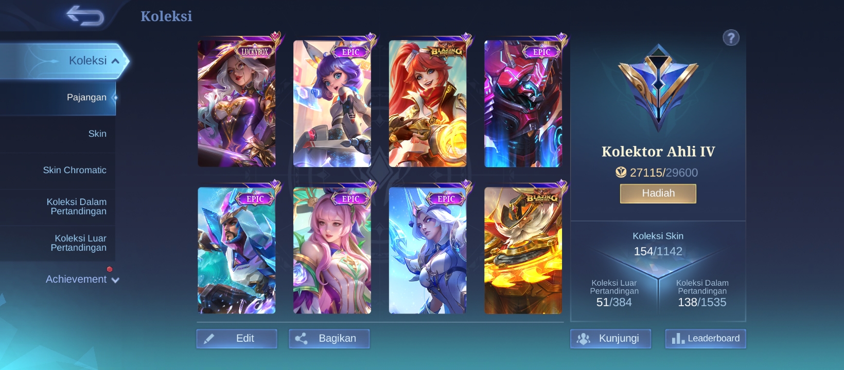 AKUN MLBB — 154 SKIN • KOLEKTOR AHLI IV