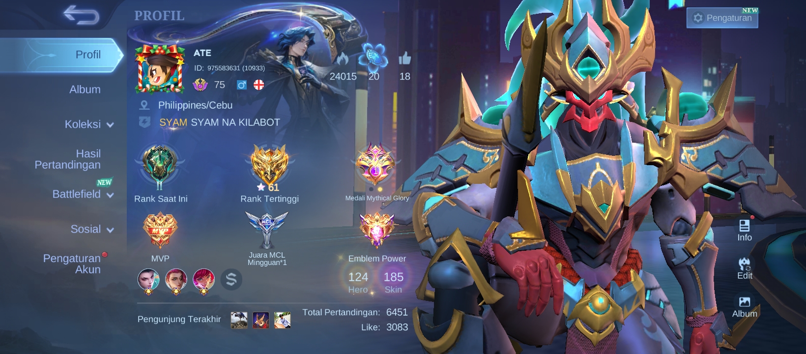 Akun Mobile Legends Rare | 185 Skin | Mythic Medal 14x | Banyak Skin Epic
