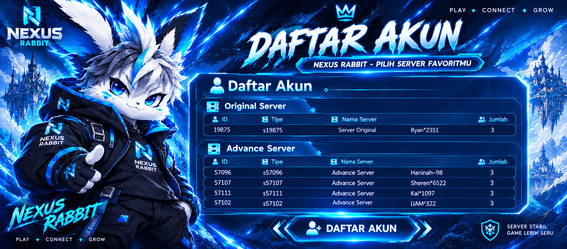 Create Akun Original 1S + Advance Server 4S