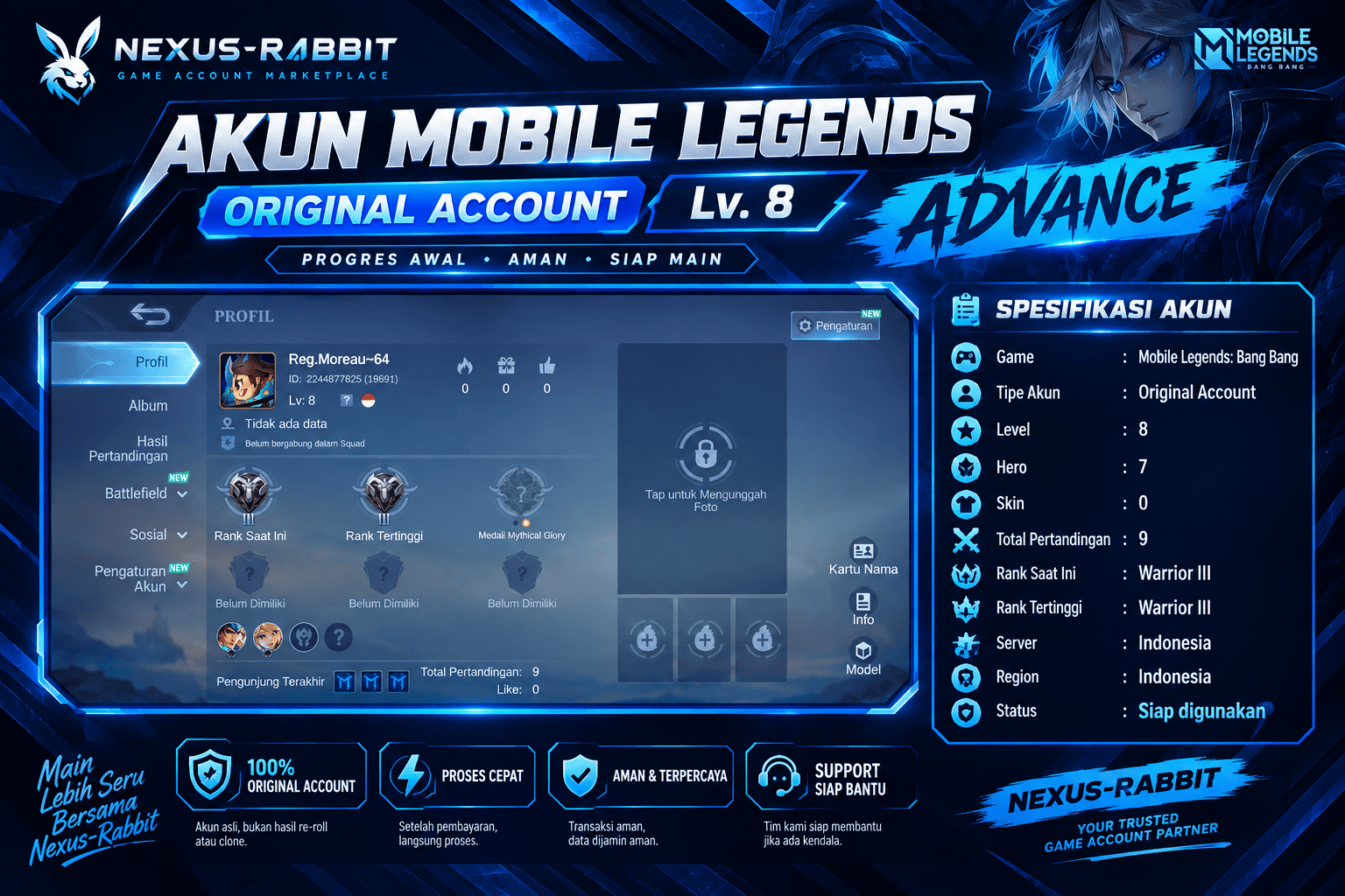 Akun Mobile Legends Original Rank Elite